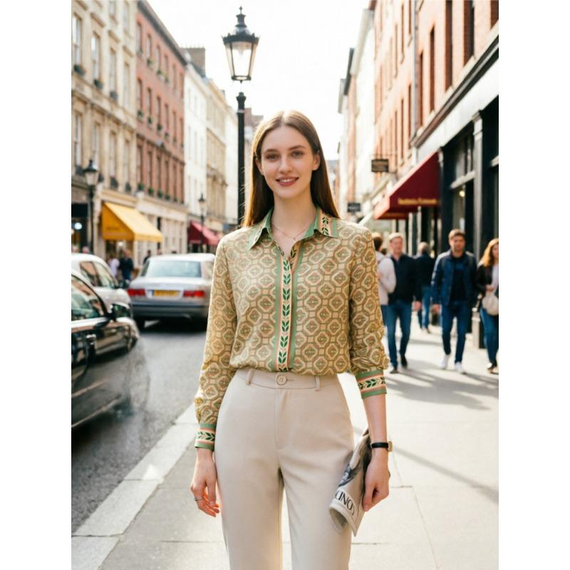 New Elegant Office Ladies Shirts Fashion Printed Women Blouses Long Sleeve Tops Blusas Mujer