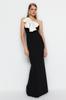 Women's Fashion New Evening Dress & Graduation Dress Black-White Lined Woven Long Evening Dress