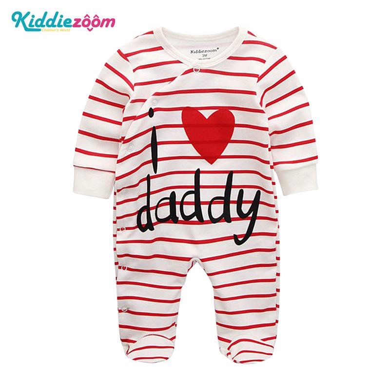 Boys Girls Cartoon Striped Print Home Romper Pajamas Newborn Infant Baby Clothing