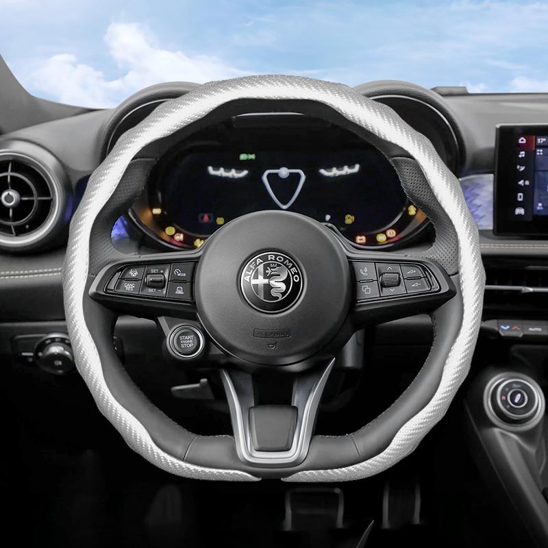 Suitable for Alfa Romeo Carbon Fiber Texture Steering Wheel Cover Snap-On Wave-Shaped Sports Design Protective Case Giulia 952 Stelvio 949 147