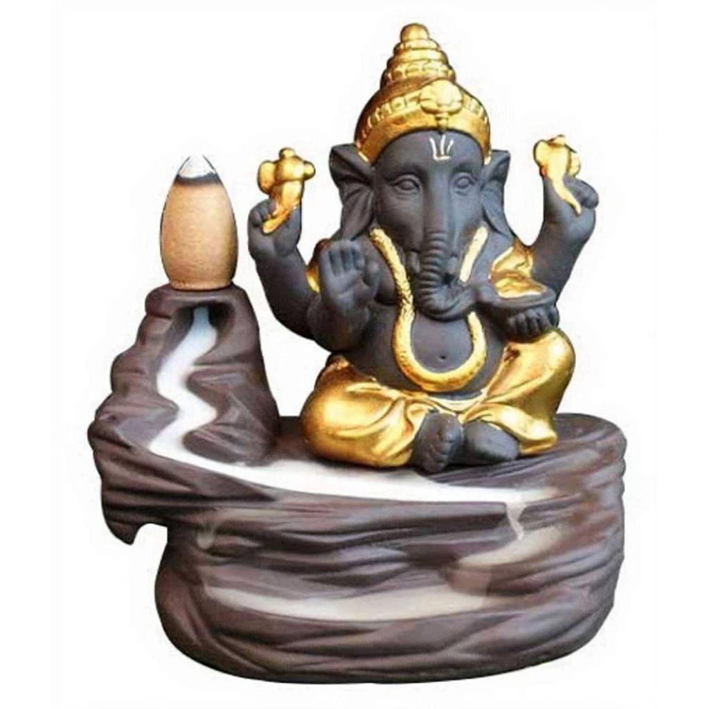 Ganesh Golden Smoke With 10 Cones, Polyresin Statue B_5 Decorative Showpiece - 8 Cm  (Polyresin, Clear, Multicolor)