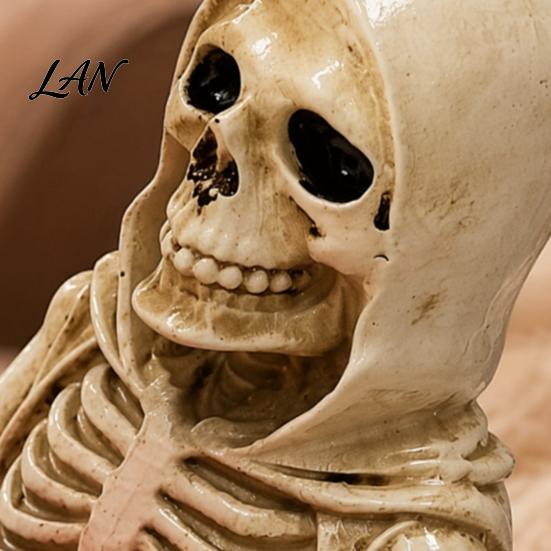 Wear-resistant Resin Craft Skeleton Holding Pumpkin Figurine, Grim Reaper Statue, Halloween Gothic Shelf Decor Spooky Table Ornament, Trick