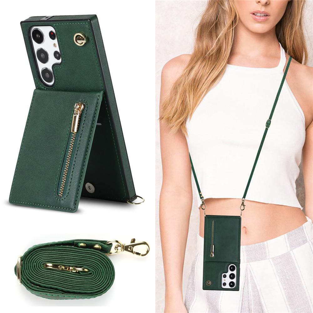 Zipper Wallet CrossBody Lanyard Case For Samsung Galaxy S25 S24 S23 Ultra S22 Plus S21 FE S20 S10 S9 Kickstand Cards Solt Cover