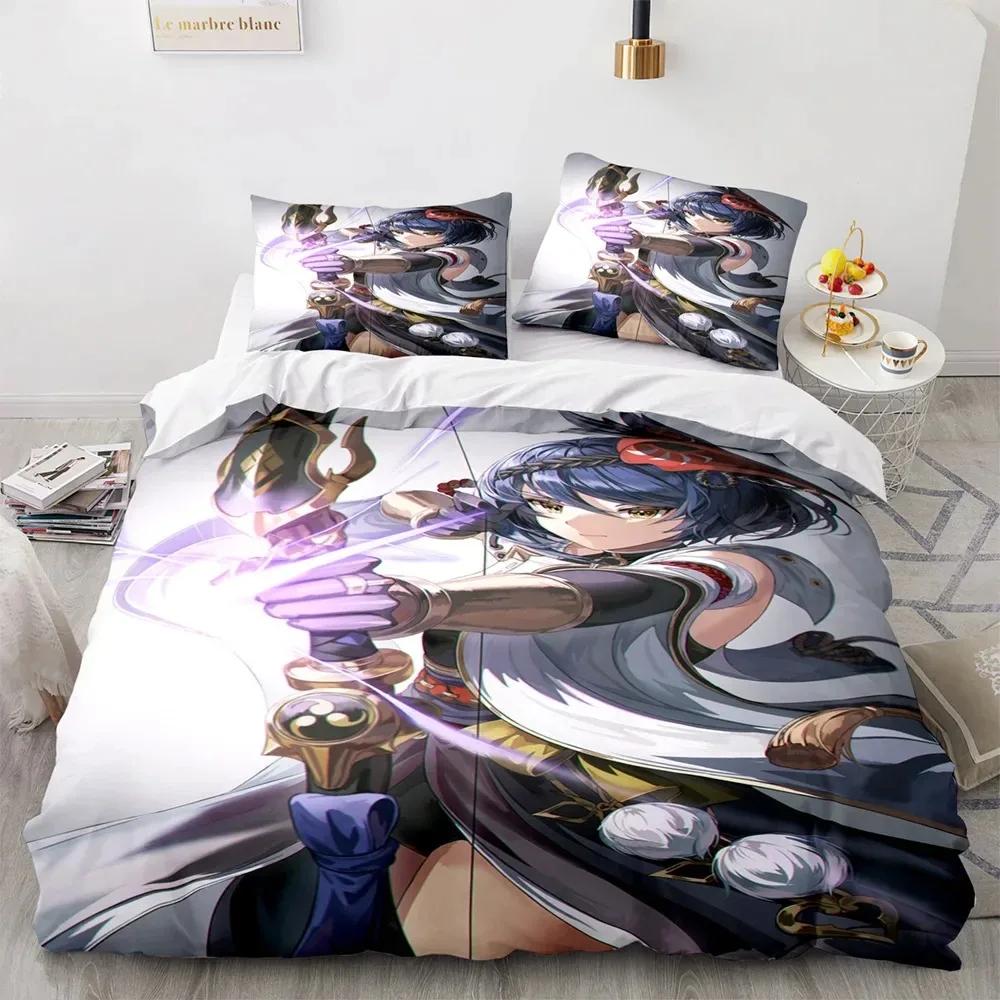 Game Genshin Impact Comforter Комплекты постельного белья Одеяло Покрывало Пододеяльник Наволочка 2-3 предмета Комплекты для мальчиков Взрослый размер