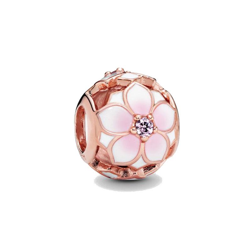 Серия Rose Gold Подвески-бусины в форме сердца Цветок Зажим Медь Подходит для Европейских Оригинальных Браслетов Сделай сам Элегантные Украшения