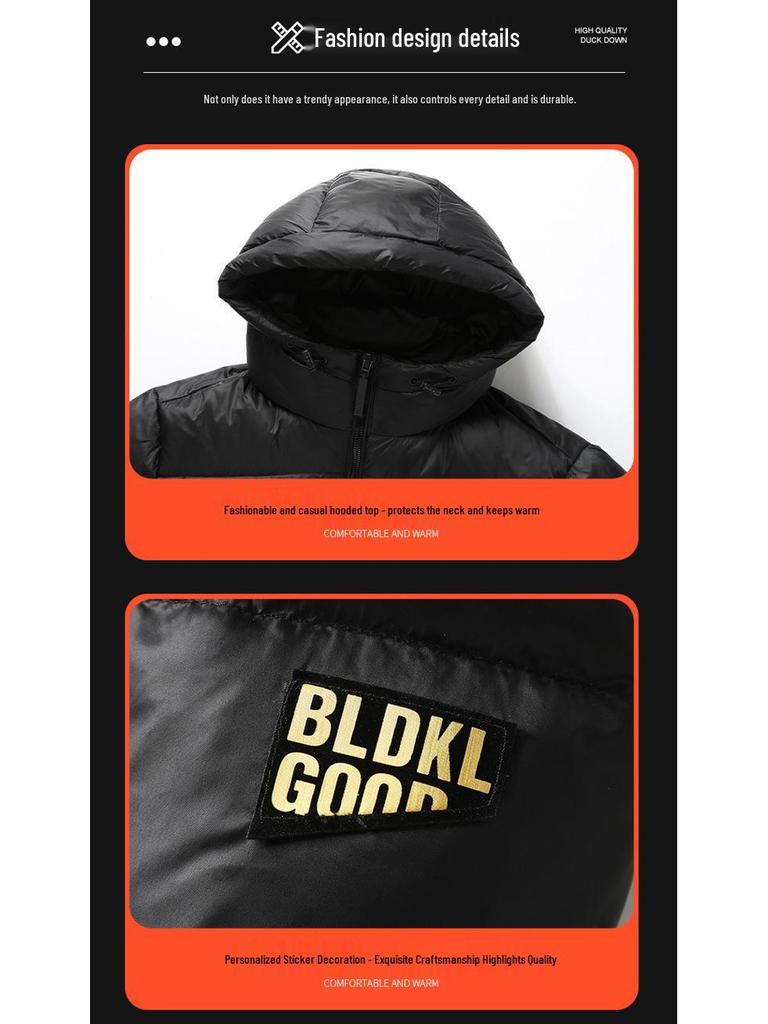 Модная мужская пуховая куртка с капюшоном 2024: Спортивный повседневный, Съемный, Утиный пух, Зимняя одежда