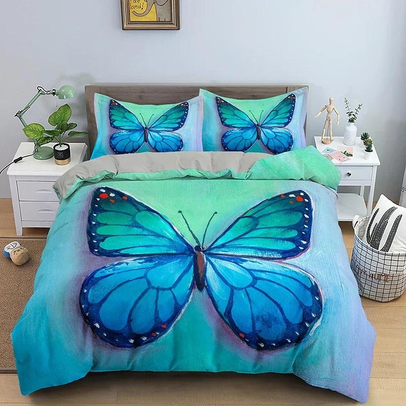 Пододеяльник с бабочками King Queen Size Комплект постельного белья с животными и цветами для подростков и взрослых Красивый цветочный полиэстеровый пододеяльник