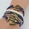 Fashion Womens Leather Multilayer Cute Infinity Anchor Rudder Charms Bracelet
