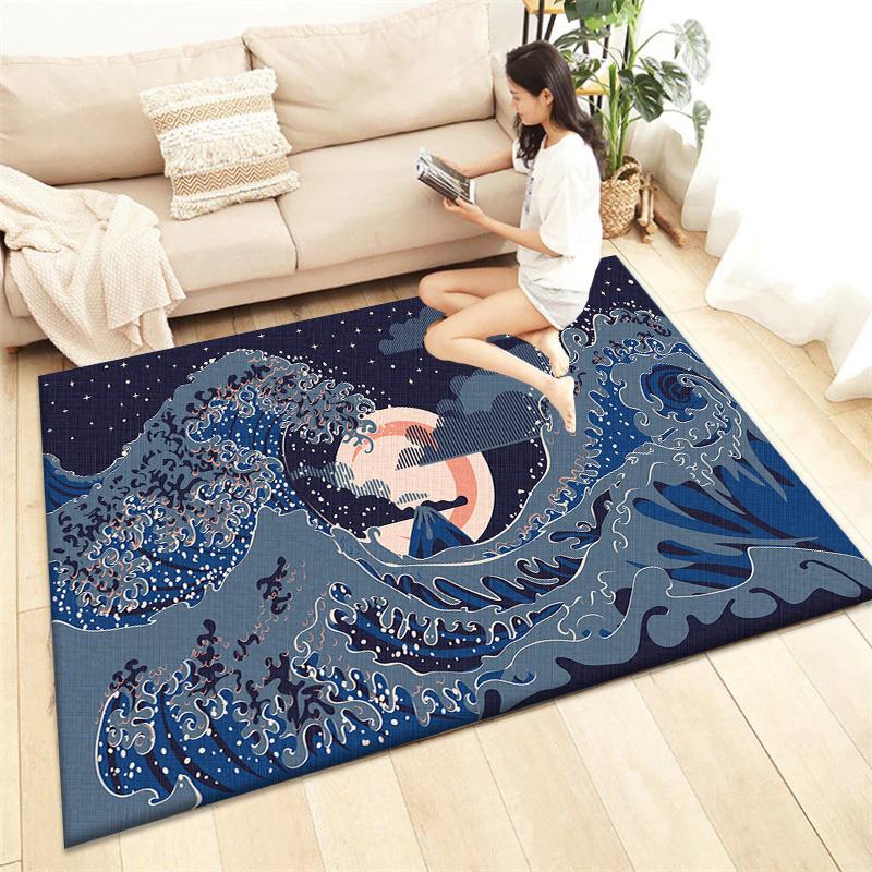 Ковер с принтом в японском стиле, для гостиной, домашний декор, коврик под диванный столик, противоскользящий, подушка для стула, коврик для отдыха, для пикника, кемпинга