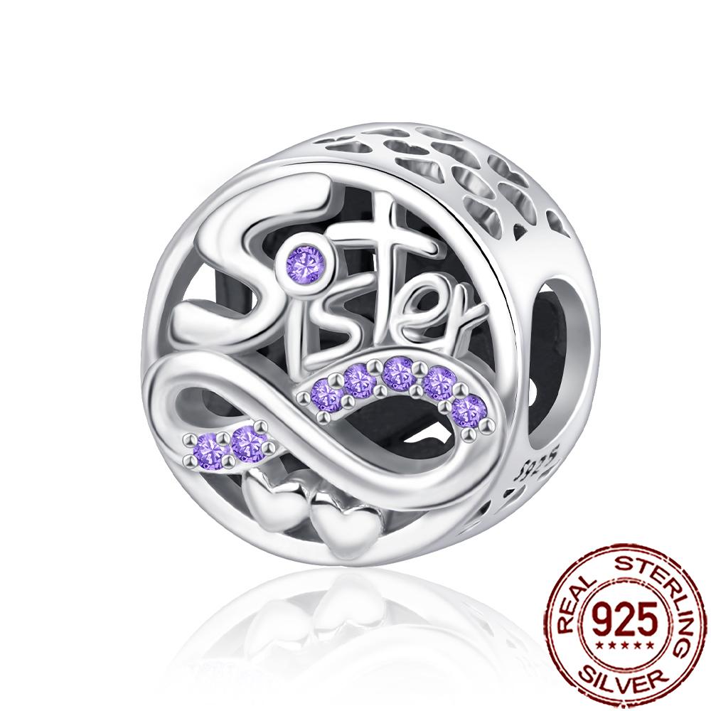New Charms 925 Silver Sister Daughter Mum Mother Family Love Heart Beads Fit Origina Bracelet Necklace DIY Jewelry