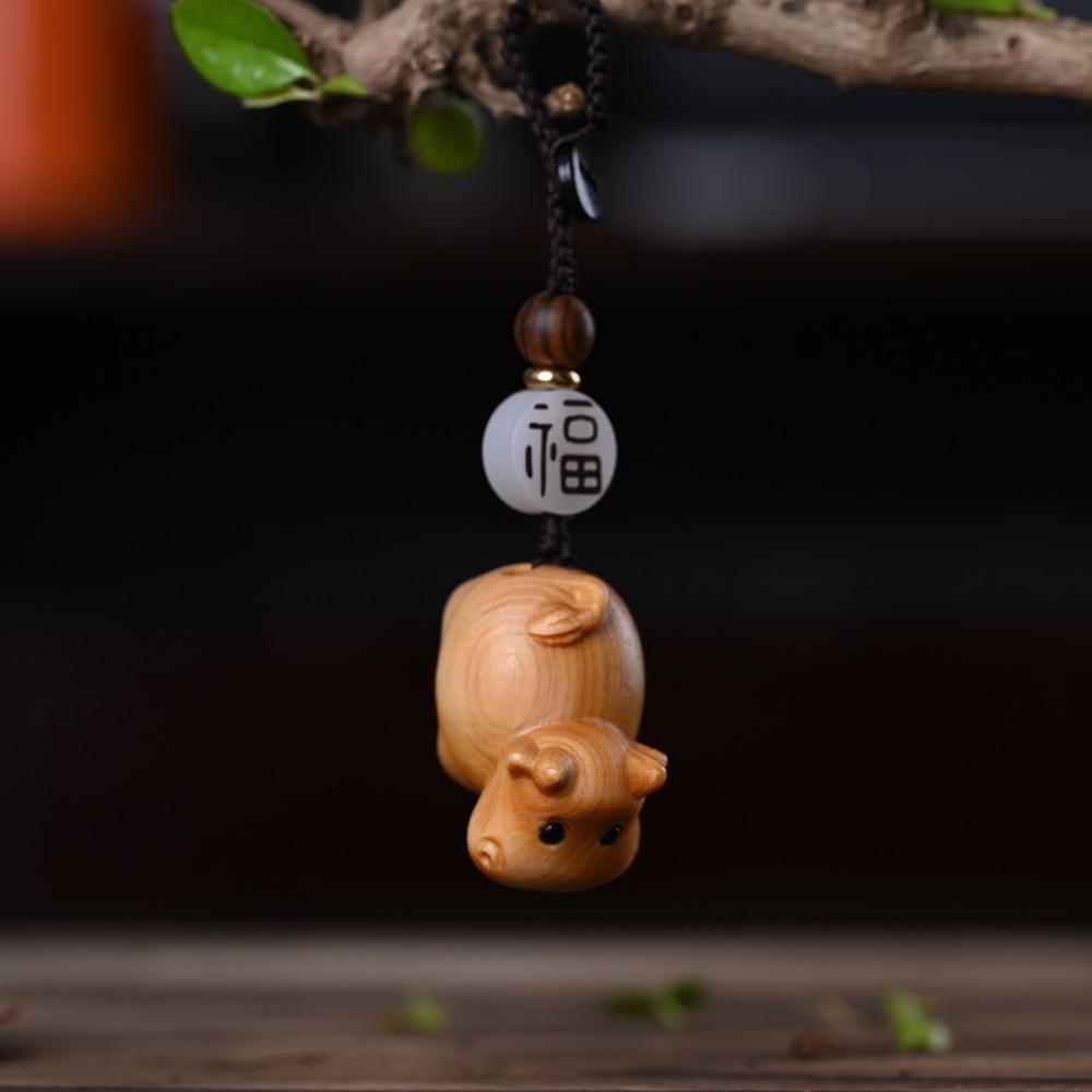 Chinese Zodiac Carving Twelve Zodiac Keychain Wooden Wood Little Animal Keychain  New Year Gift