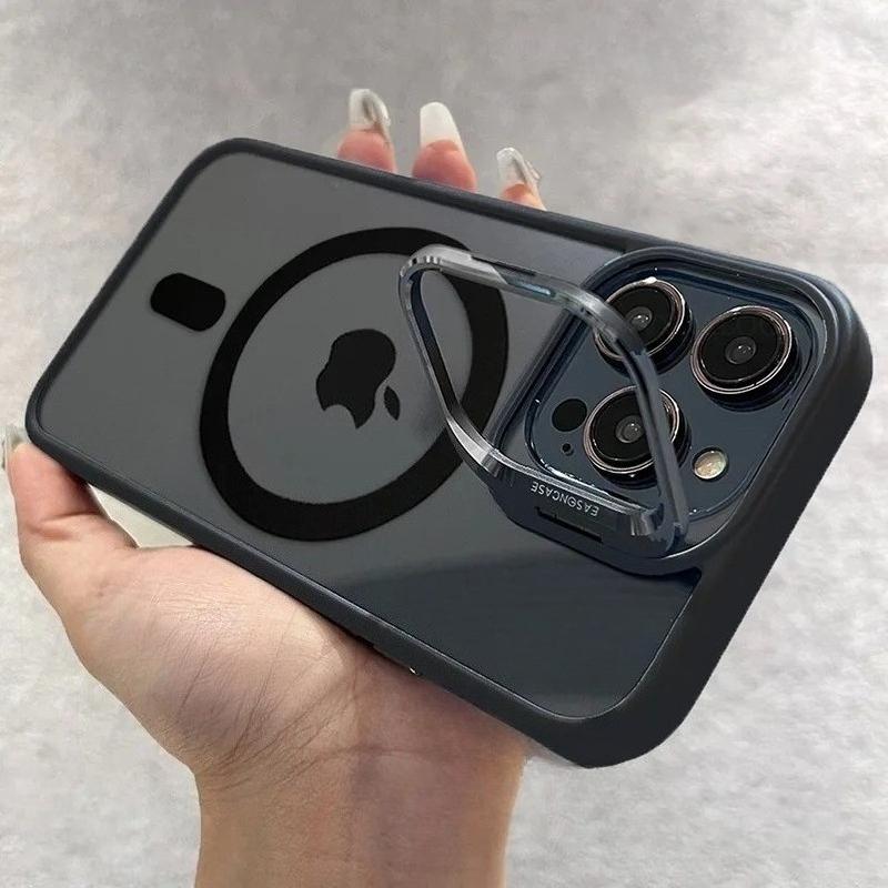 Роскошный Прозрачный Магнитный Чехол Для Телефона Magsafe Для iPhone 17 Air 16 15 14 Plus 13 12 17 Pro Max Подставка Защита Стеклянной Линзы Крышка