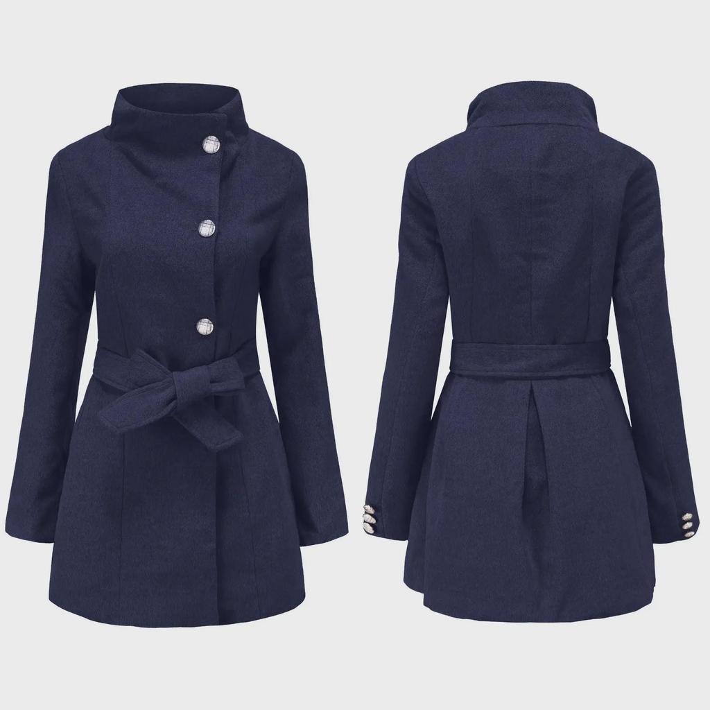 2021 European & American Autumn/Winter Women's Slim Long Sleeve Wool Coat