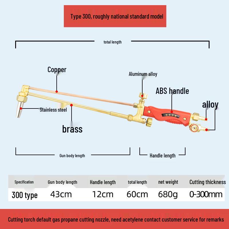 All-Copper Stainless Steel Extended & Thickened Oxygen Acetylene Cutting/Welding Torch Injector, Model G01-30/100/300.