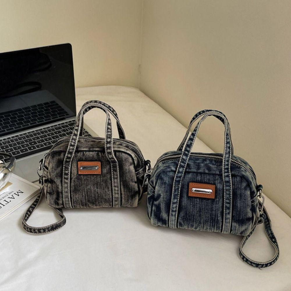 Винтажная сумка в уличном стиле Y2K Однотонная сумка кроссбоди Портативная джинсовая парусиновая сумка Девушка