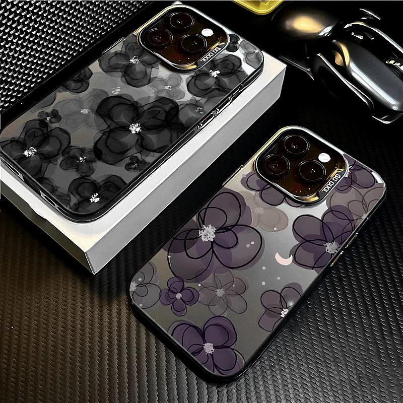 Fashionable Flower Colorful Silvery Phone Case For iPhone 16 15 14 Pro Max Plus 11 12 13 Pro XS 7 8 Plus X XR Shockproof Cover