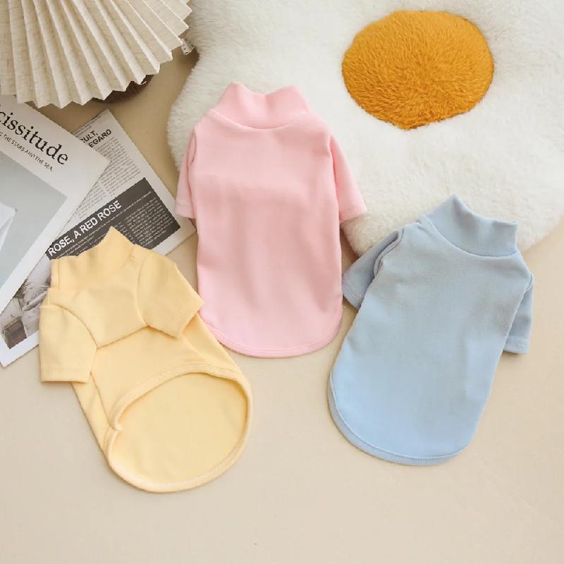 Autumn and Winter Pet Solid Color Warm Hoodie Bottom Shirt Simple and Versatile Double sided German Velvet Thick High Neck Hoodi