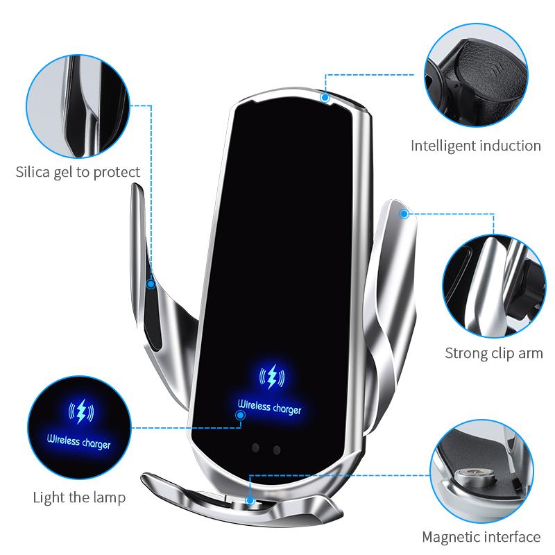 Автомобильный держатель для телефона премиум-класса, беспроводное зарядное устройство, кронштейн для мобильного телефона, индукционное открытие, закрытие, навигация, фиксирующая рамка, автодержатель