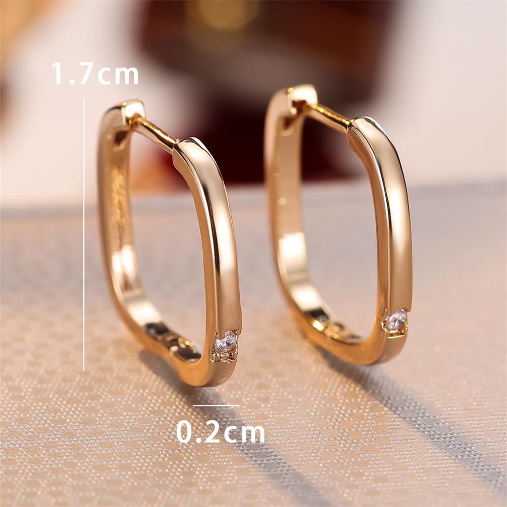 Белый циркон Маленький круглый камень Квадратные серьги-кольца для женщин Винтажный золотой цвет Застежка для уха Свадебные украшения Подарок на помолвку