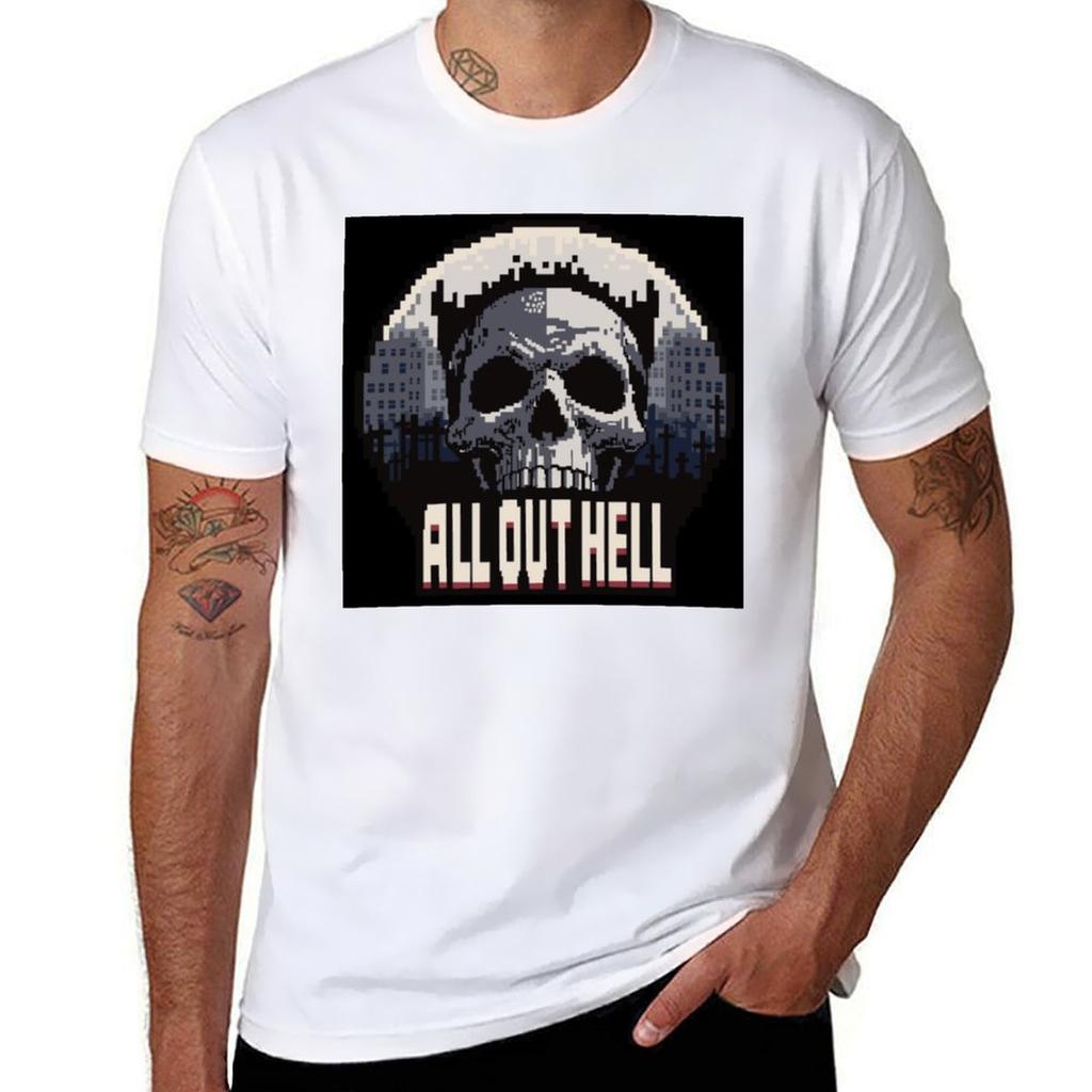 Футболка с принтом большого черепа 'All Out Hell' в винтажном стиле
