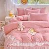 Washed Cotton Four-piece Set Princess Wind Lace Bed Skirt Quilt Cover Sheet Solid Color Polished Bedding