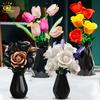 Black White Rose Tulip MOC Flower Model Building Blocks 3D Bouquet Bricks Toy Home Decor Valentine's Day Gift for Girls