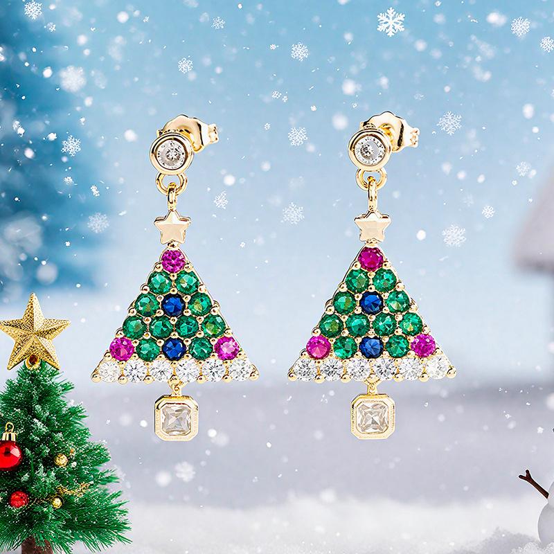 Christmas festive vibe earrings female, dopamine Christmas tree shein wholesale colorful sparkly earrings