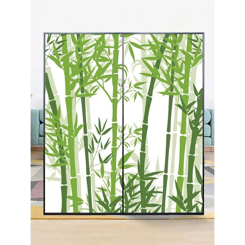 Retro Chinese Style Bamboo Pattern Window Film Green Bamboo Static Cling Glass Stickers Sliding Door Frosted Privacy Window Film