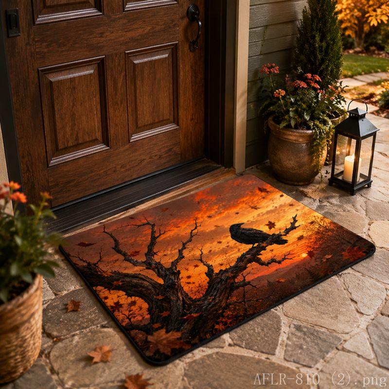 Halloween Carpet Crow Pumpkin Moon Cemetery Anti slip Floor Mat Door Mat Entrance Door Mat Interior Decoration