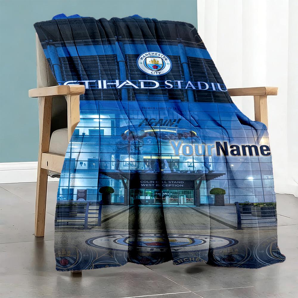 Manchester City Personalized Name Blanket Multi-purpose Customizable Blanket Ultra-Soft Great for Sofa Couch Home Decor Chair Four Seasons Universal