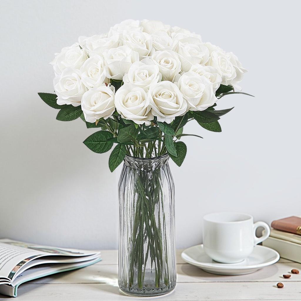 120 Pcs White Roses Artificial Flowers Realistic Bouquet Xmas Home Decor