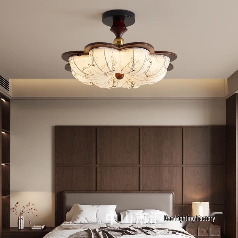 Китайская люстра эпохи Сун: Ретро Ткань и Дерево Грецкого Ореха Зенитный Потолочный Светильник