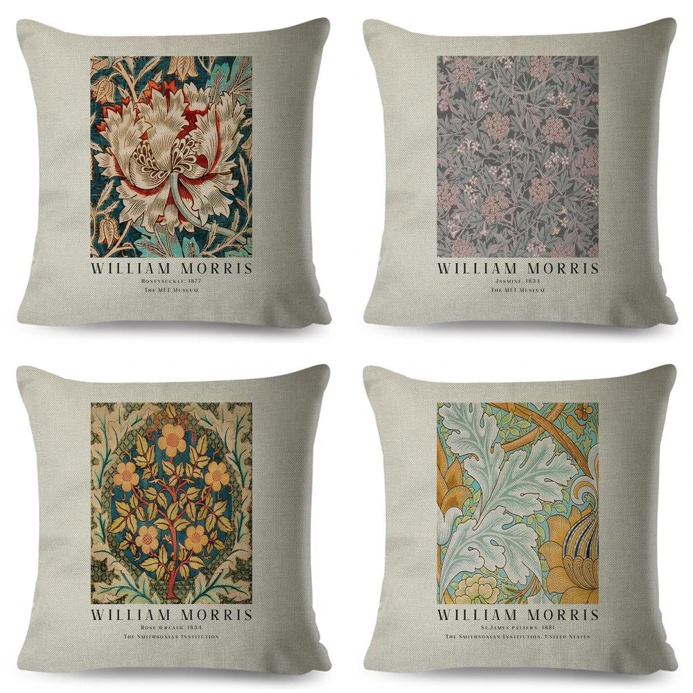 Nordic Style Cushion Cover William Morris Flower Pillowcase Linen Both Sided Decor Violets Botanical Throw Pillow Case for Sofa