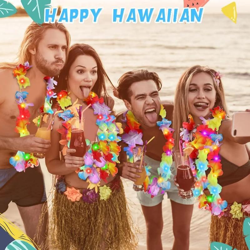 10 шт. Светодиодные гавайские леи Светящиеся цветочные леи Ожерелье Цветы Луа Венок Гирлянды Пляжная свадьба Тропическая тематическая вечеринка Принадлежности