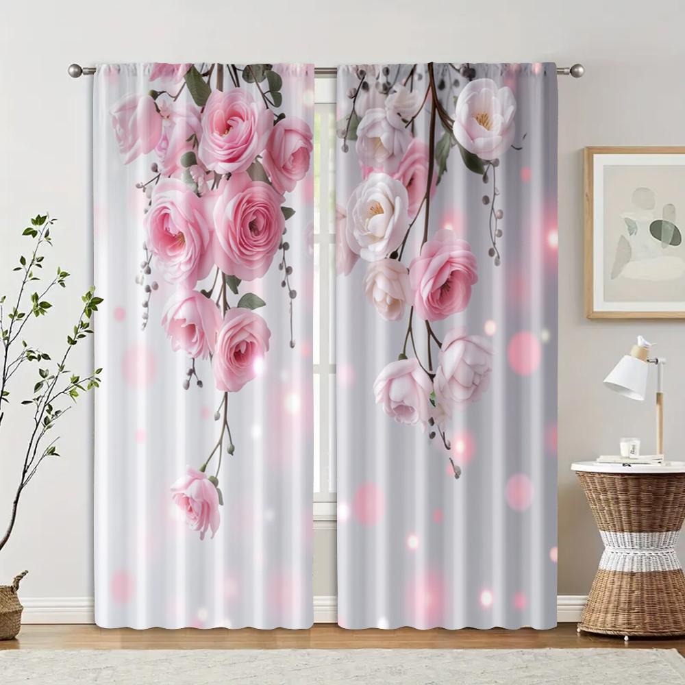 2pcs, Curtains&Drapes Floral Durable Polyester (without Rod) Decorations Outdoor Perfect for Living Room, Bedroom, Home Decor