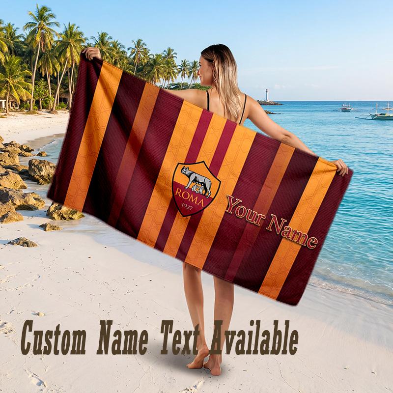 AS Roma FC Design Beach Towel Custom Text Large Towel for Beach Vacation