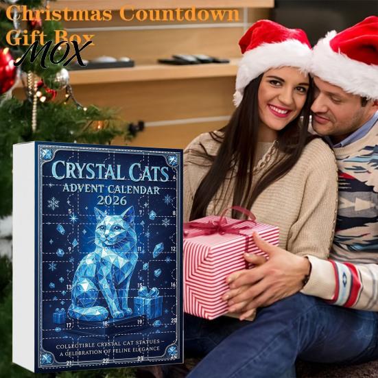 Window Display Hanging Accents 2026 Christmas Advent Calendar Blind Box, Include 24 Crystal Cat Ornaments, Acrylic Decorations for Holiday Countdown