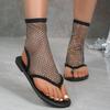 2024 Stylish Women's Summer Mesh Flat Sandals with Rhinestones and Lace Design