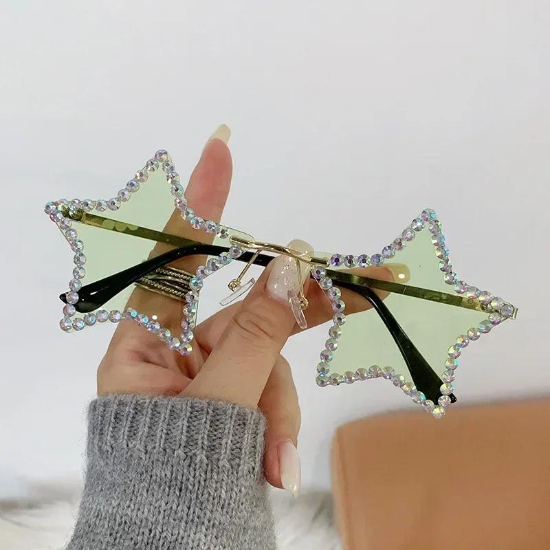 Модные ретро-солнцезащитные очки Y2K с пентаграммой для женщин, блестящие солнцезащитные очки в форме звезды со стразами, очки для танцев/вечеринок/хэллоуина