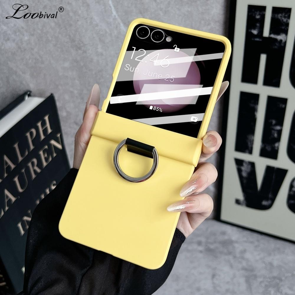 Ring Holder Matte Candy Solid Color Case for Samsung Galaxy Z Flip 7 6  flip7 zflip Screen Film Protector Hard Shockproof Cover