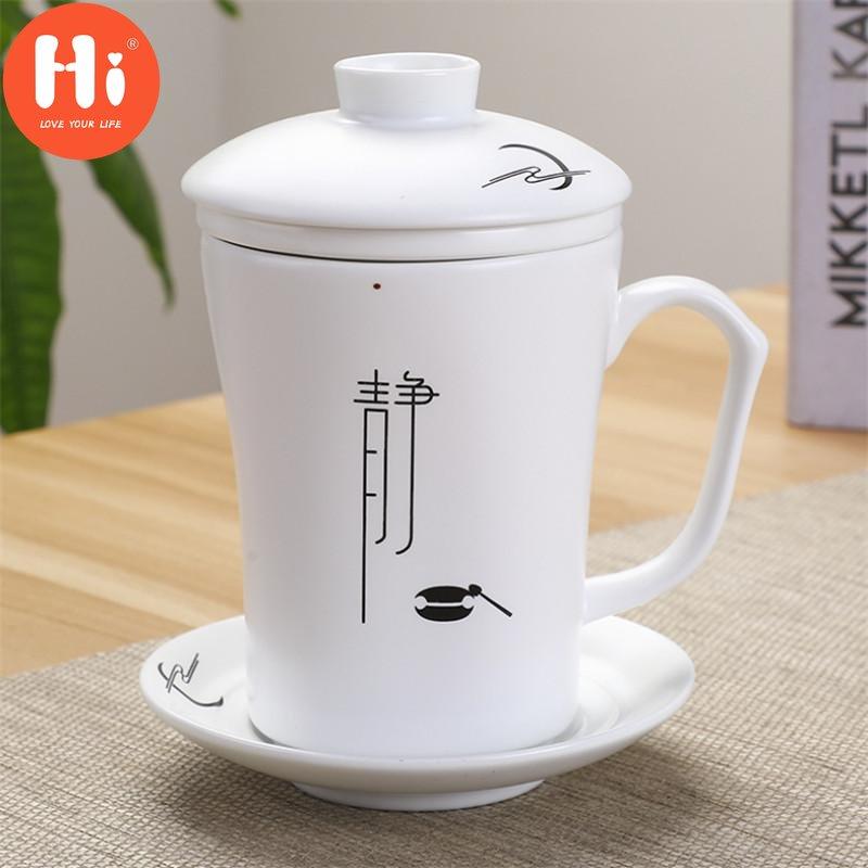 Креативная простая чайная чашка с фильтром, керамическая одинарная офисная кружка для воды в стиле кунг-фу с крышкой, чайный сервиз, бытовой фарфоровая чайная чашка, подарок