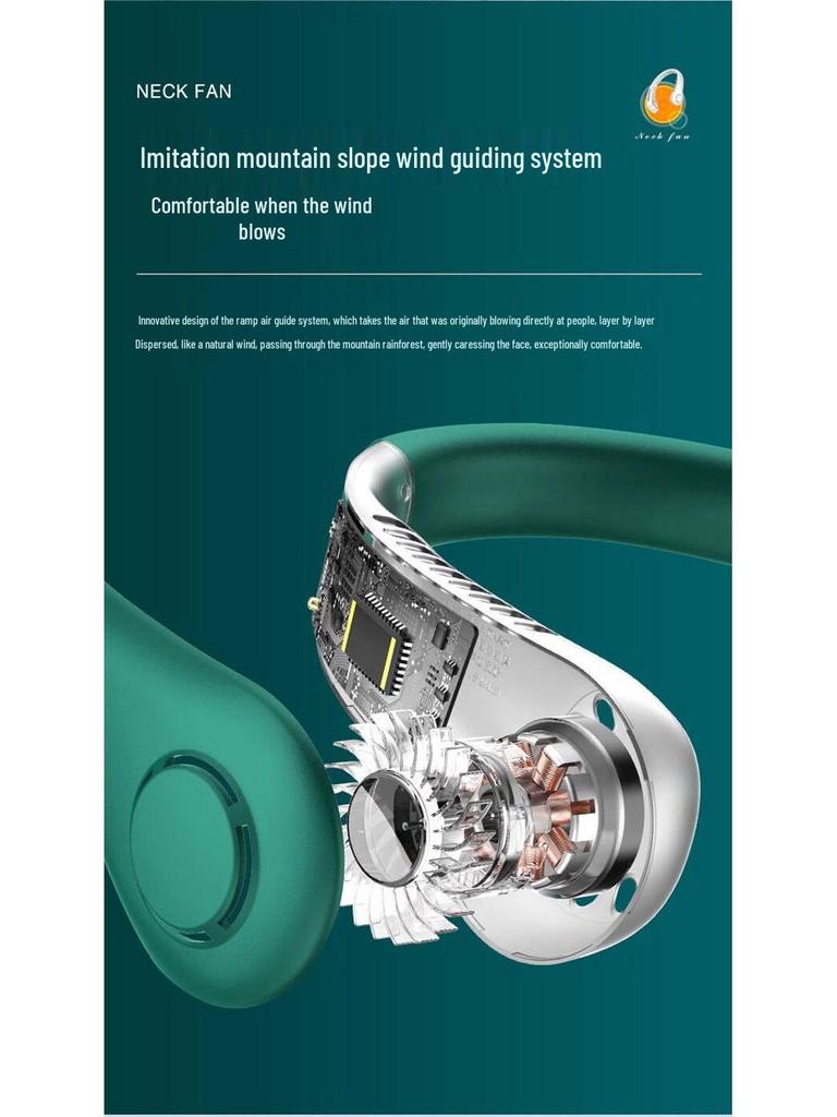 Rechargeable Bladeless Neck-Hanging Portable Mini Fan - Available in Green, White, and Pink.