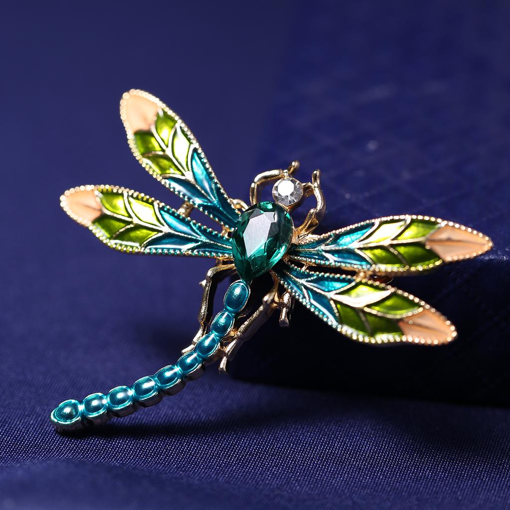 Модные броши в виде стрекозы для женщин, винтажные зеленые, фиолетовые эмалированные кристаллы, брошь в виде насекомых, булавки, ювелирные изделия в виде животных, украшения