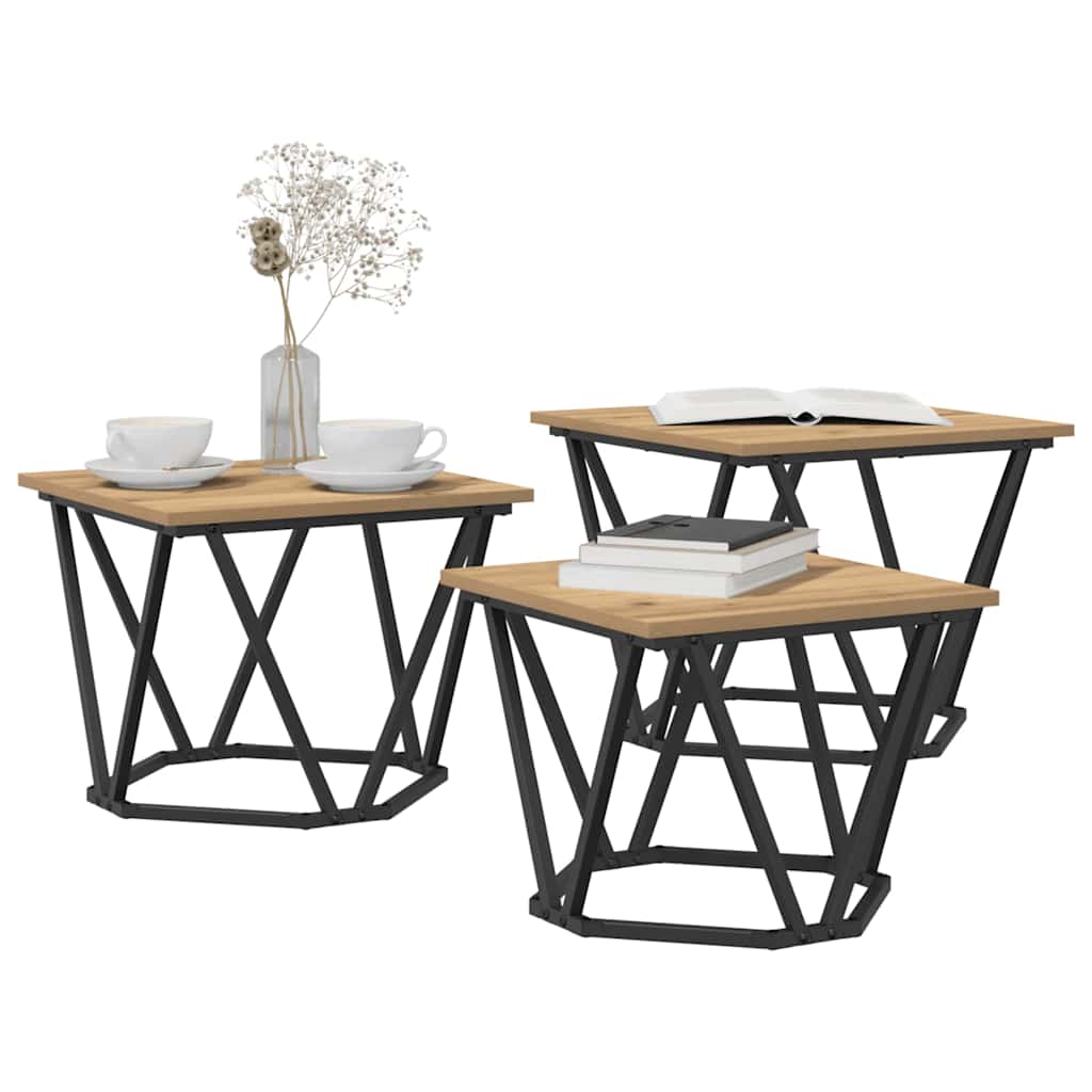 Coffee Table Set 3 pcs Artisan Oak Engineered Wood and Steel