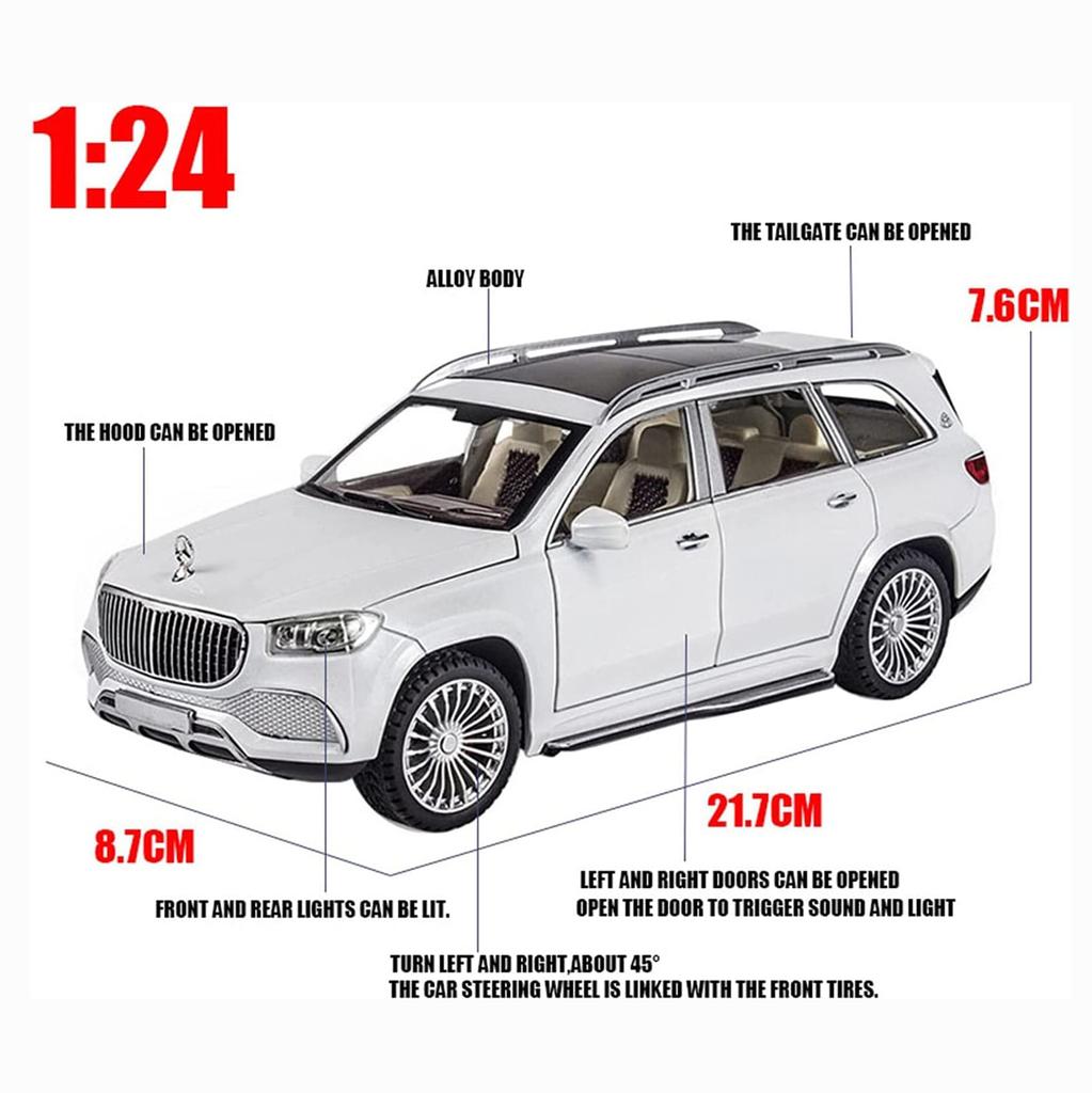 1:24-масштабная металлическая модель автомобиля GLS600, модели автомобилей из литого сплава, 6 дверей можно открыть с помощью звуковых и световых игрушек для детского орнамента