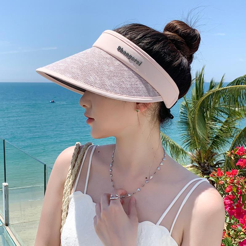 Летняя повседневная пустая верхняя шляпа от солнца Портативная широкая соломенная кепка с большими полями Защита от ультрафиолета Складные козырьки для женщин и девочек Солнцезащитная пляжная шляпа