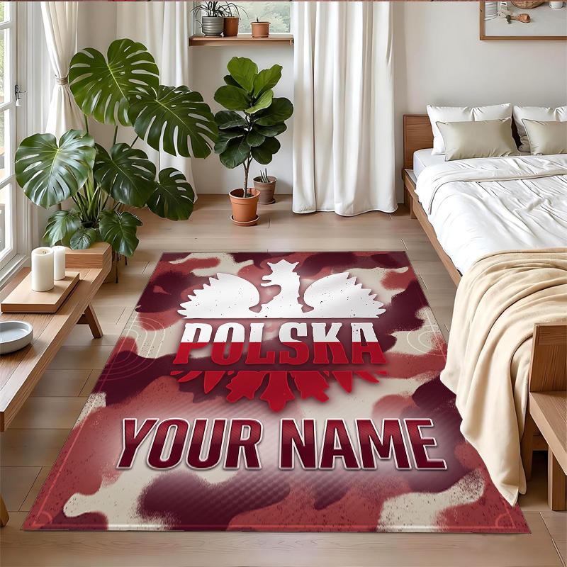 Crystal Velvet Rug Custom Name Text, Soft Non Slip Floor Mat Home DecorPoland Football