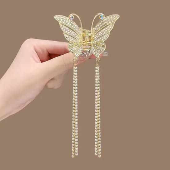 Hair Claw Long Fringe Faux Pearls Butterflies Decor Hair Clips Women Girls Hairstyles Home Outdoor Playing Hair Decoration