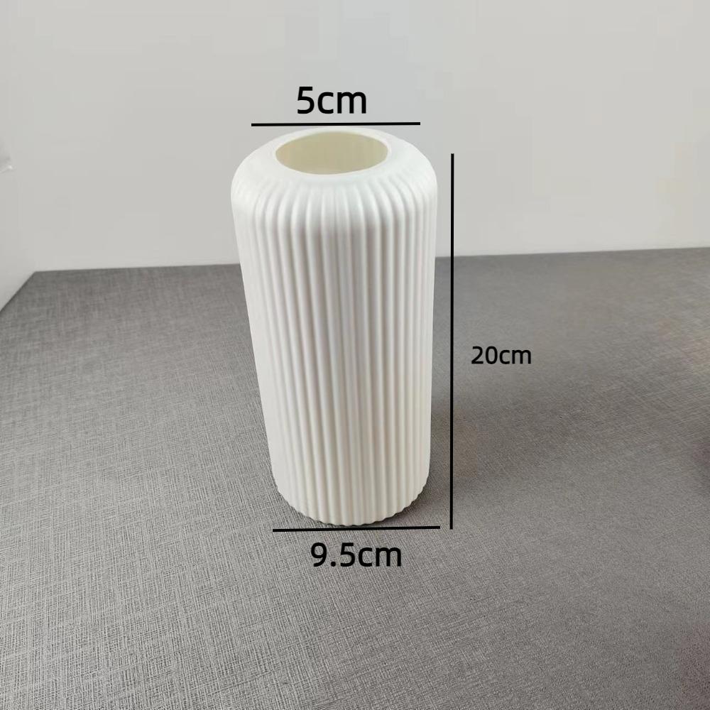 Striped Plastic Vase Ceramic-Like Flower Pot Container Floral Arrangement Living Room