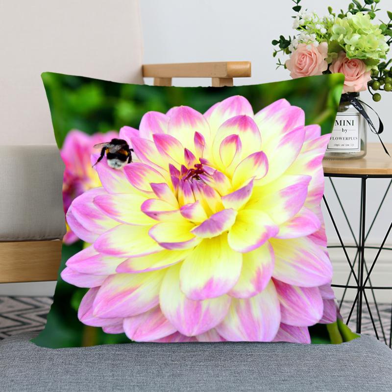 Наволочка с цветком георгина, декоративная наволочка для спальни, домашнего офиса, квадратная наволочка, мягкая